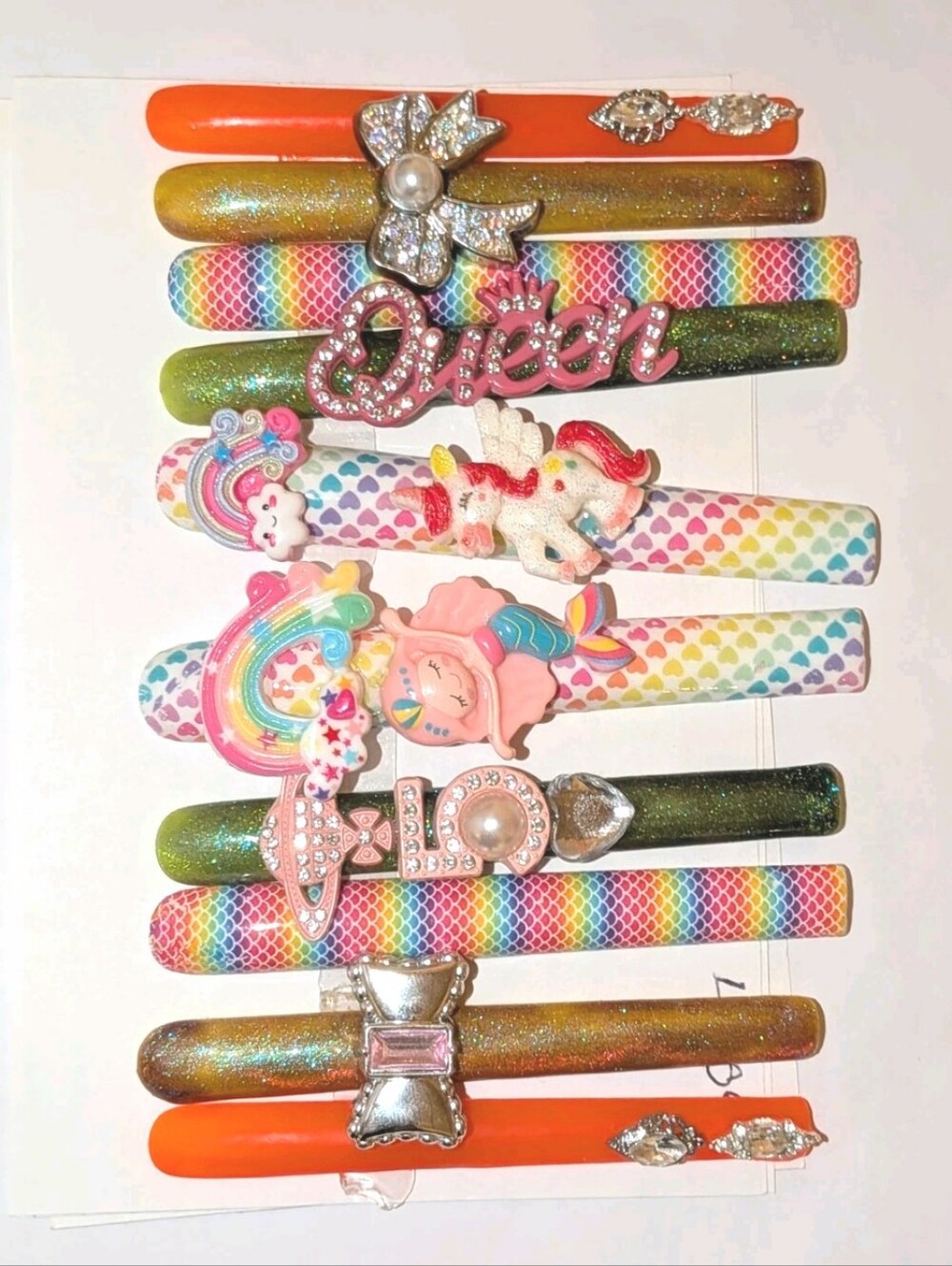SolddddHand Crafted 6Xl Acrylic Rainbow & Orange Press-On Nails Set with Charms - Picture 6 of 16